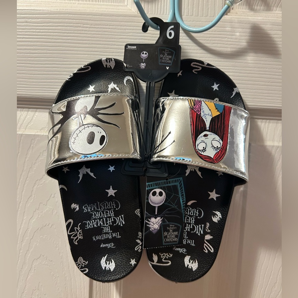 Disney Nightmare Before Christmas Size 6 Women’s Slides Sandals-Black & Silver